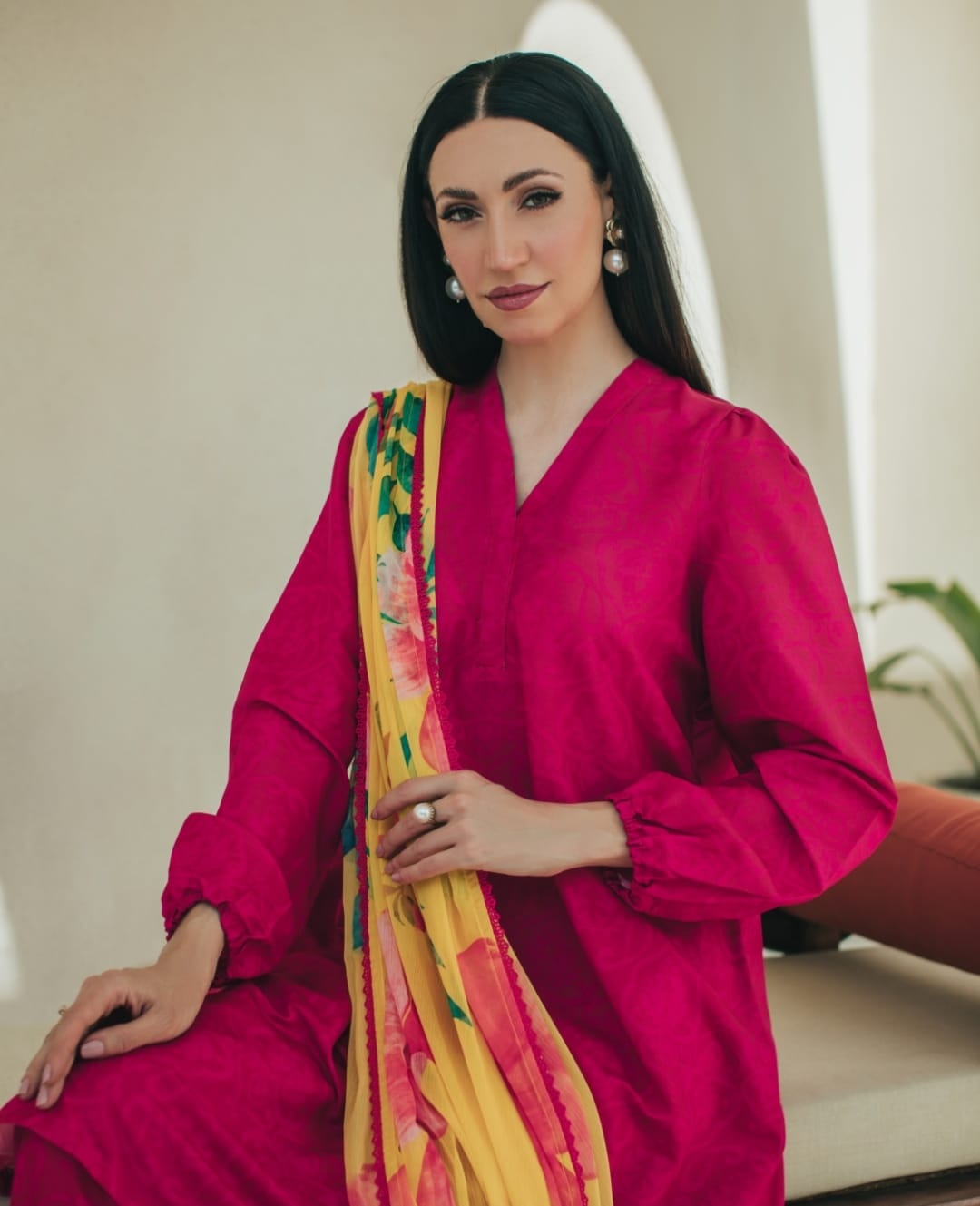 3-Piece Hot Pink And Yellow Medium Lawn