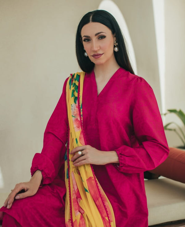 3-Piece Hot Pink And Yellow Medium Lawn