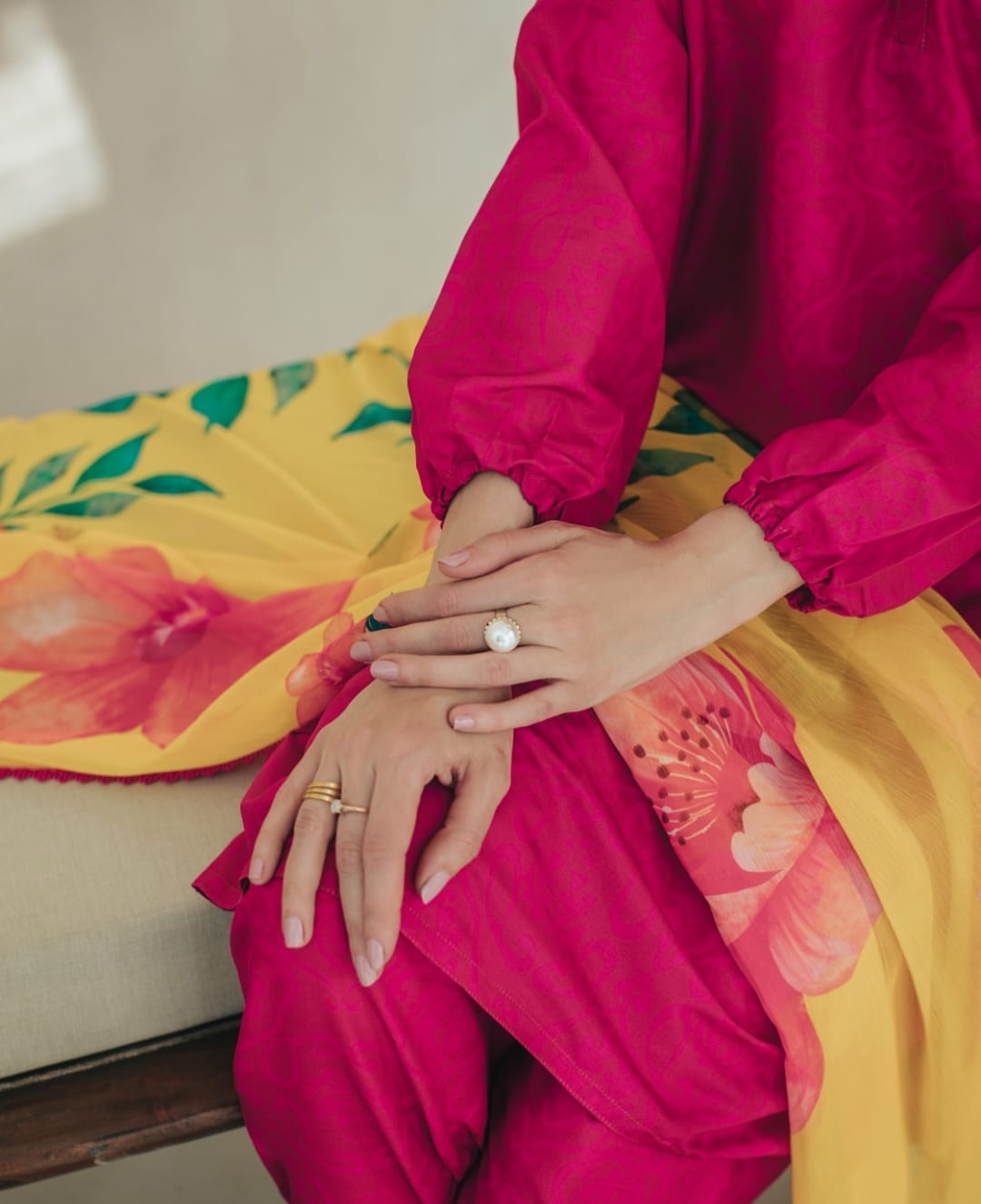 3-Piece Hot Pink And Yellow Medium Lawn