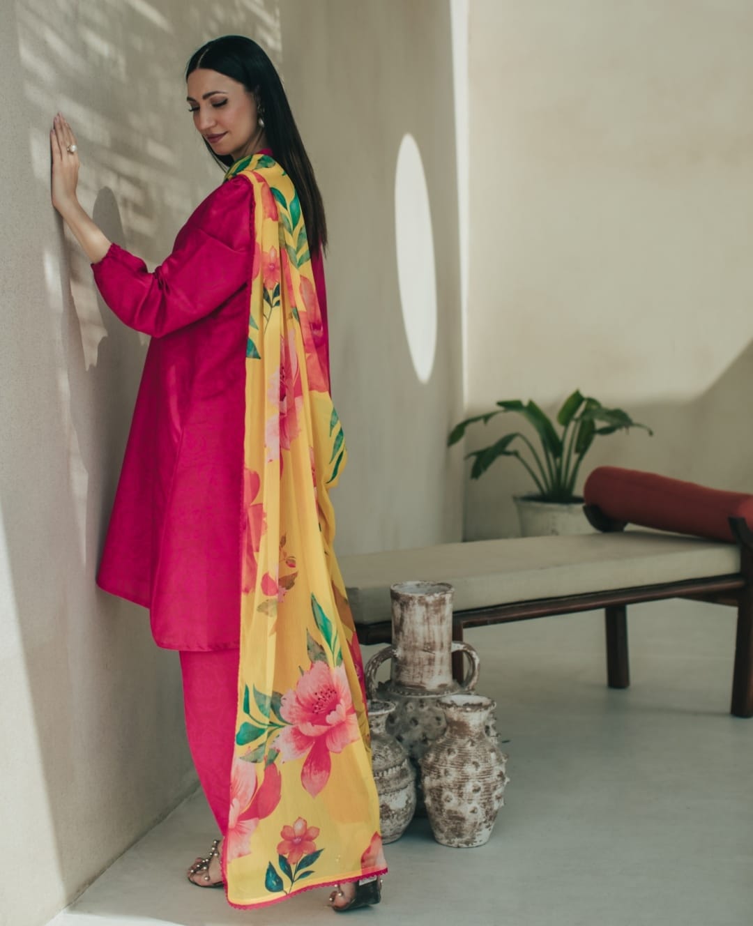 3-Piece Hot Pink And Yellow Medium Lawn