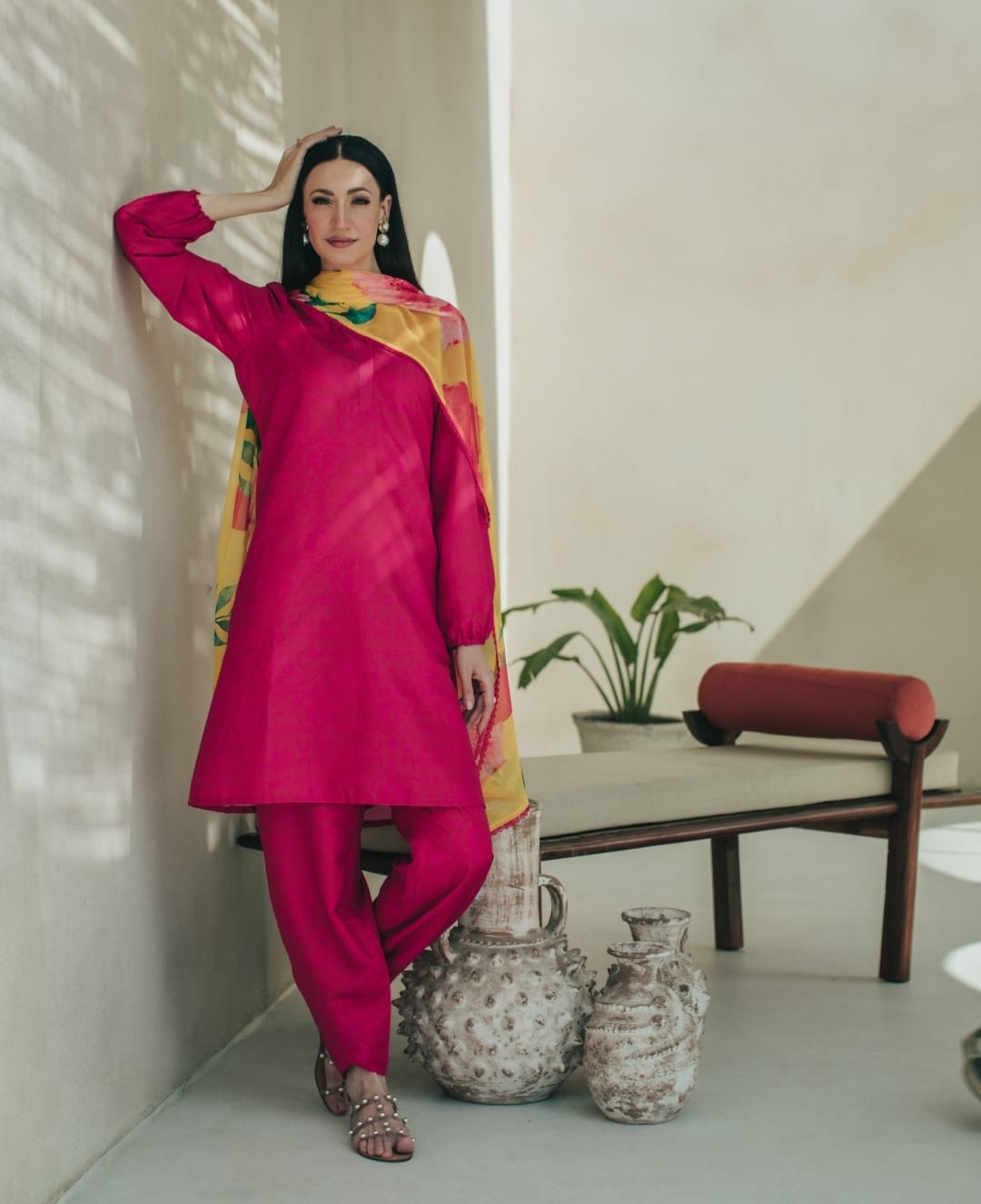 3-Piece Hot Pink And Yellow Medium Lawn
