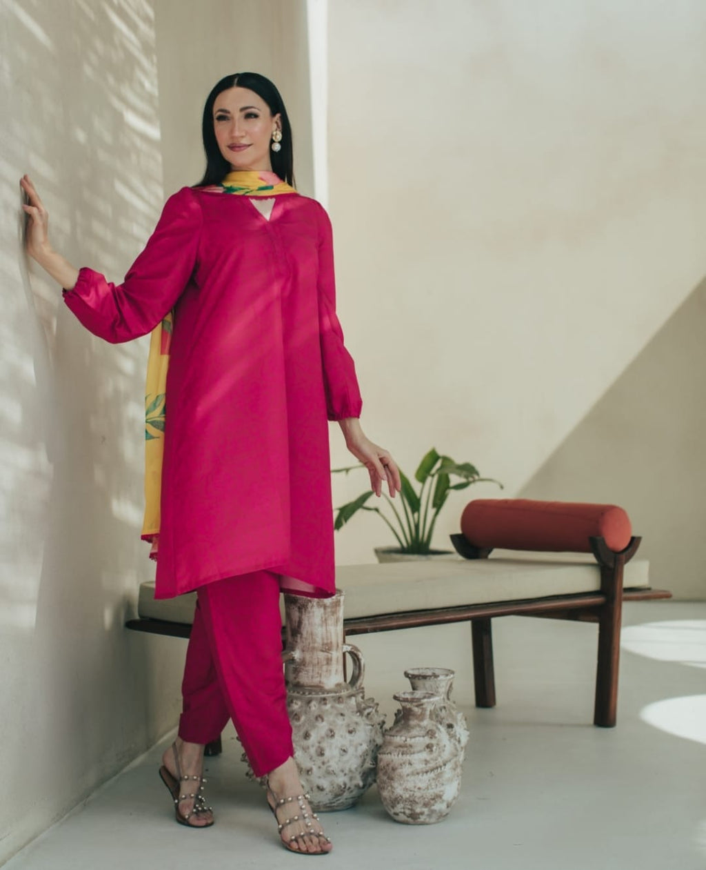 3-Piece Hot Pink And Yellow Medium Lawn