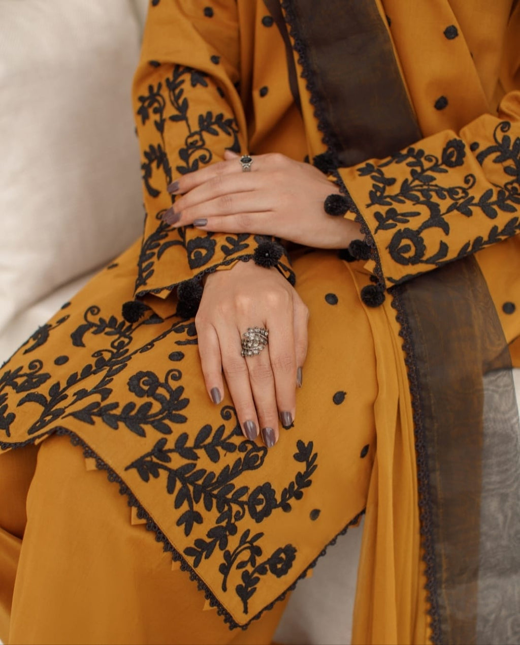 3-Piece Brown Embroidered Lawn