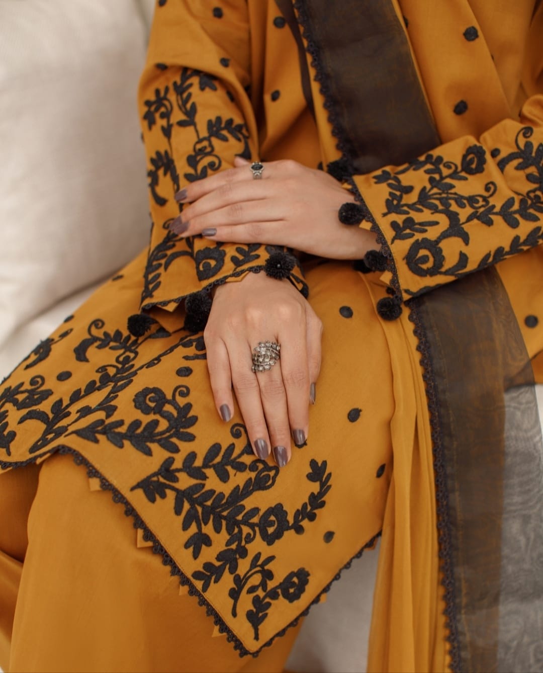 3-Piece Brown Embroidered Lawn