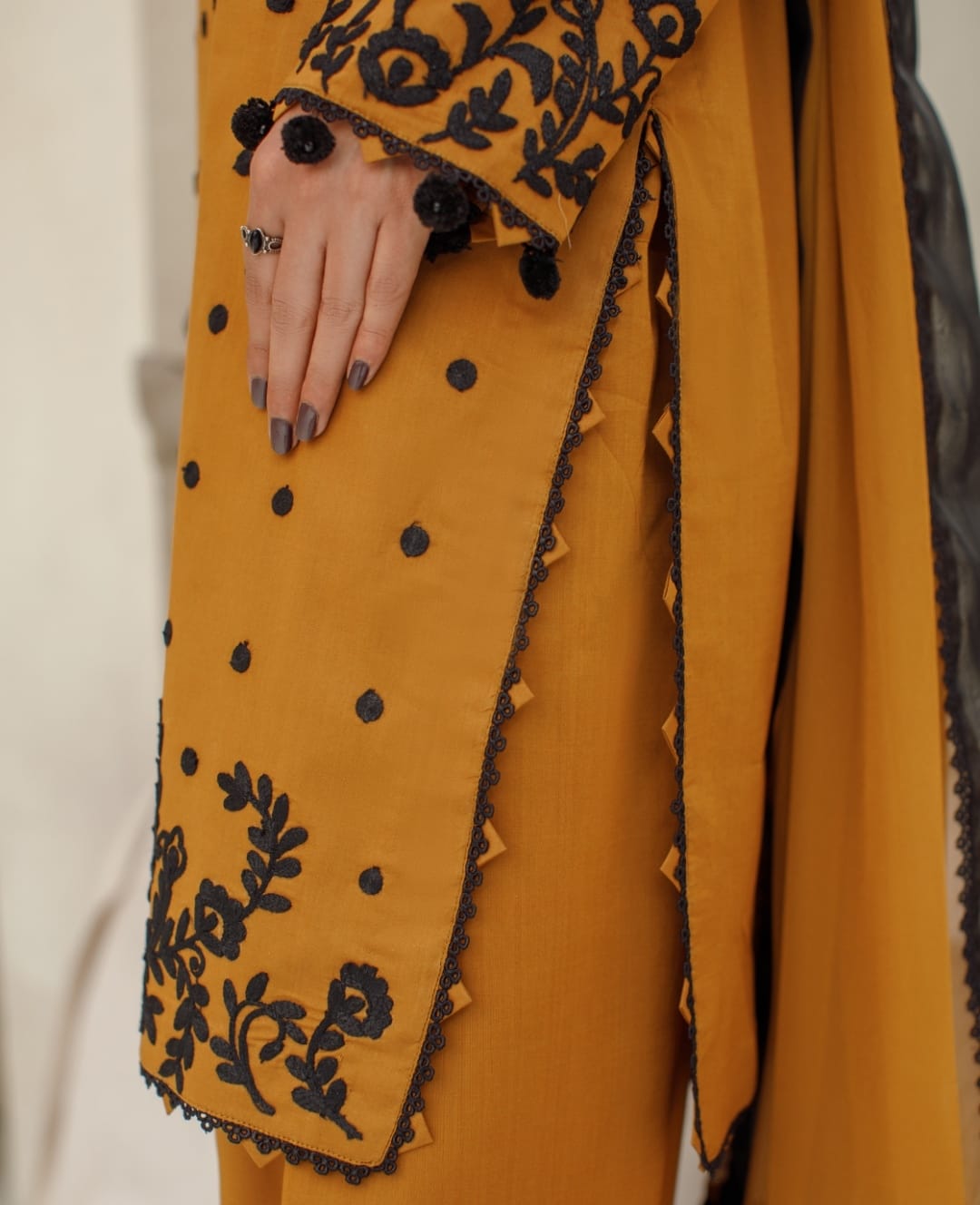 3-Piece Brown Embroidered Lawn