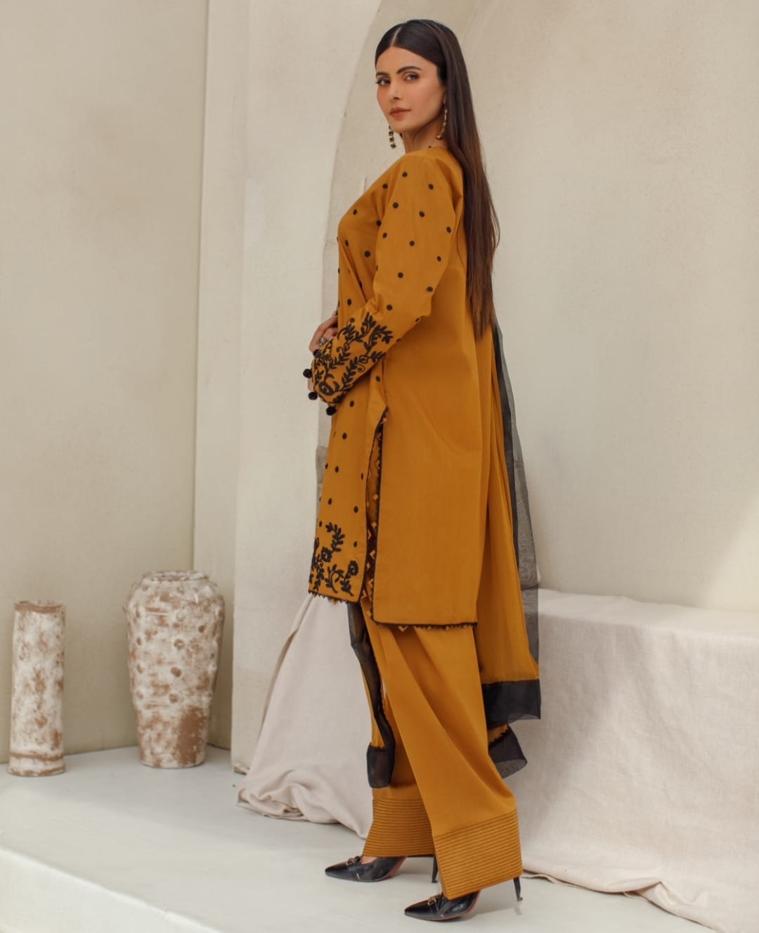 3-Piece Brown Embroidered Lawn