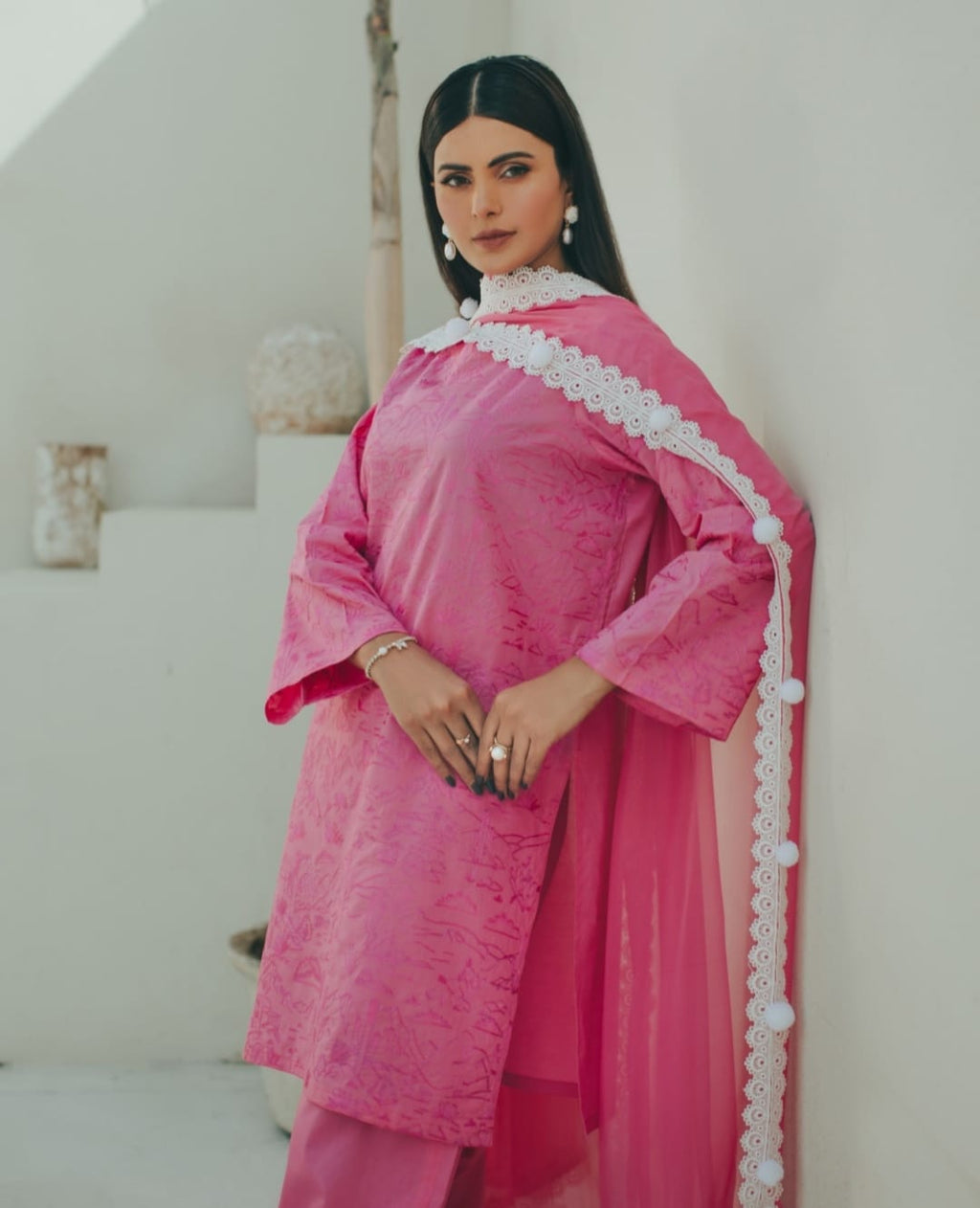 3-Piece Pink Embroidered Lawn