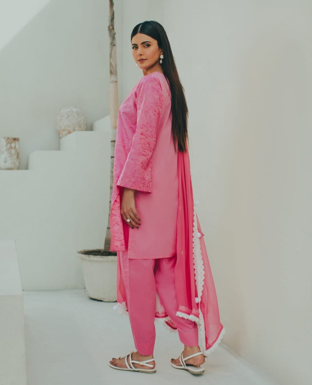 3-Piece Pink Embroidered Lawn