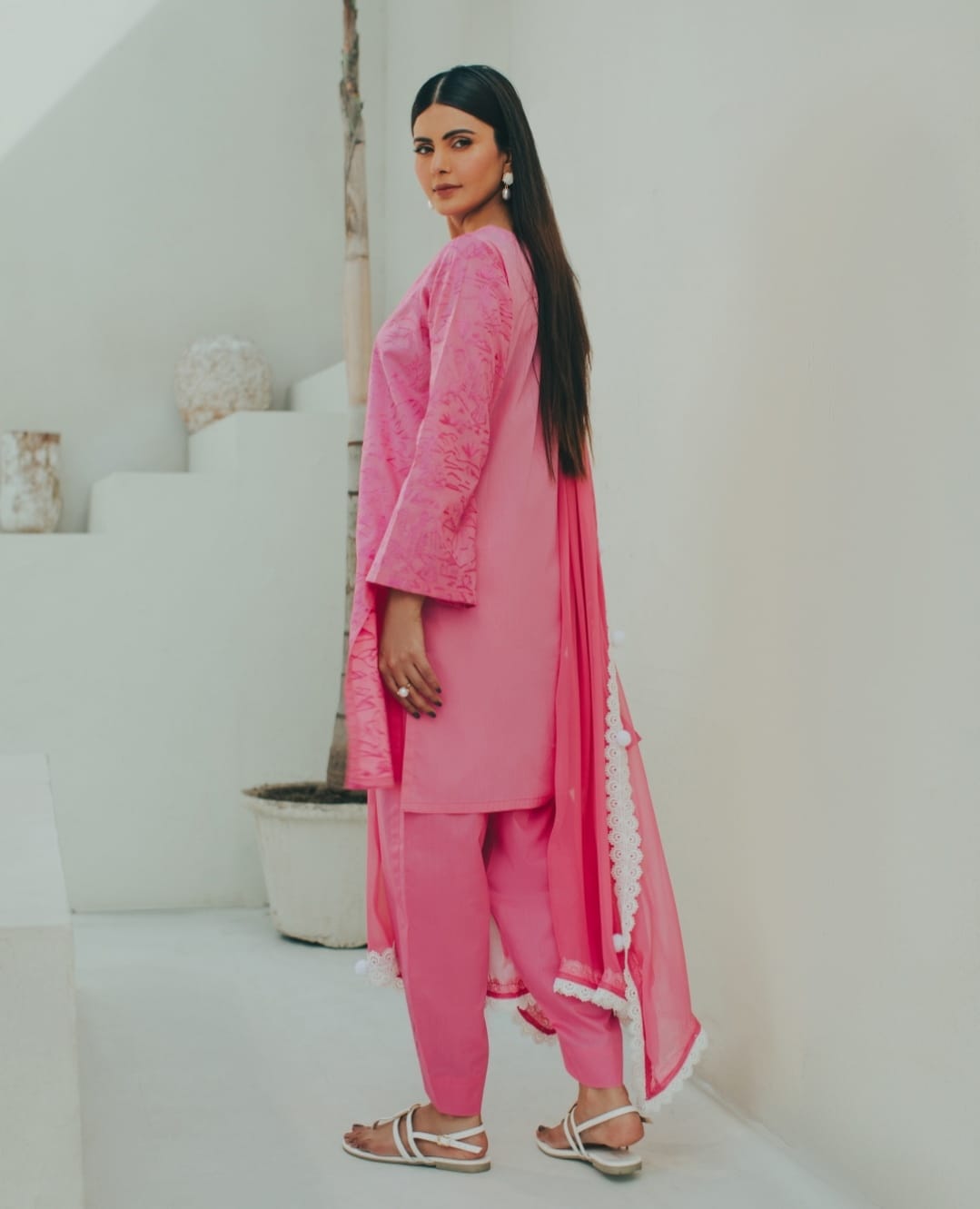 3-Piece Pink Embroidered Lawn