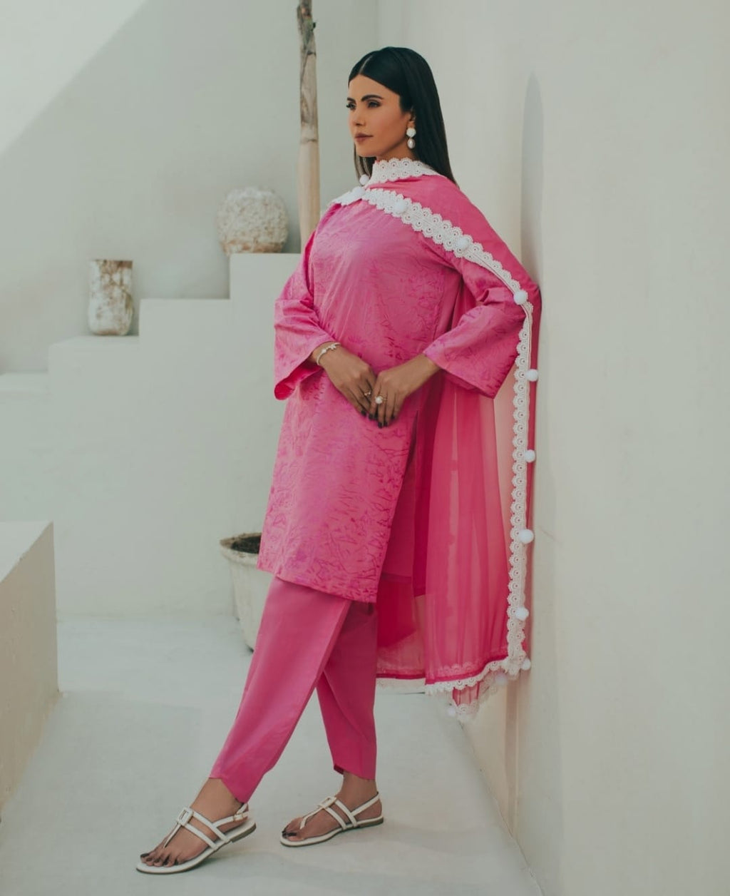 3-Piece Pink Embroidered Lawn