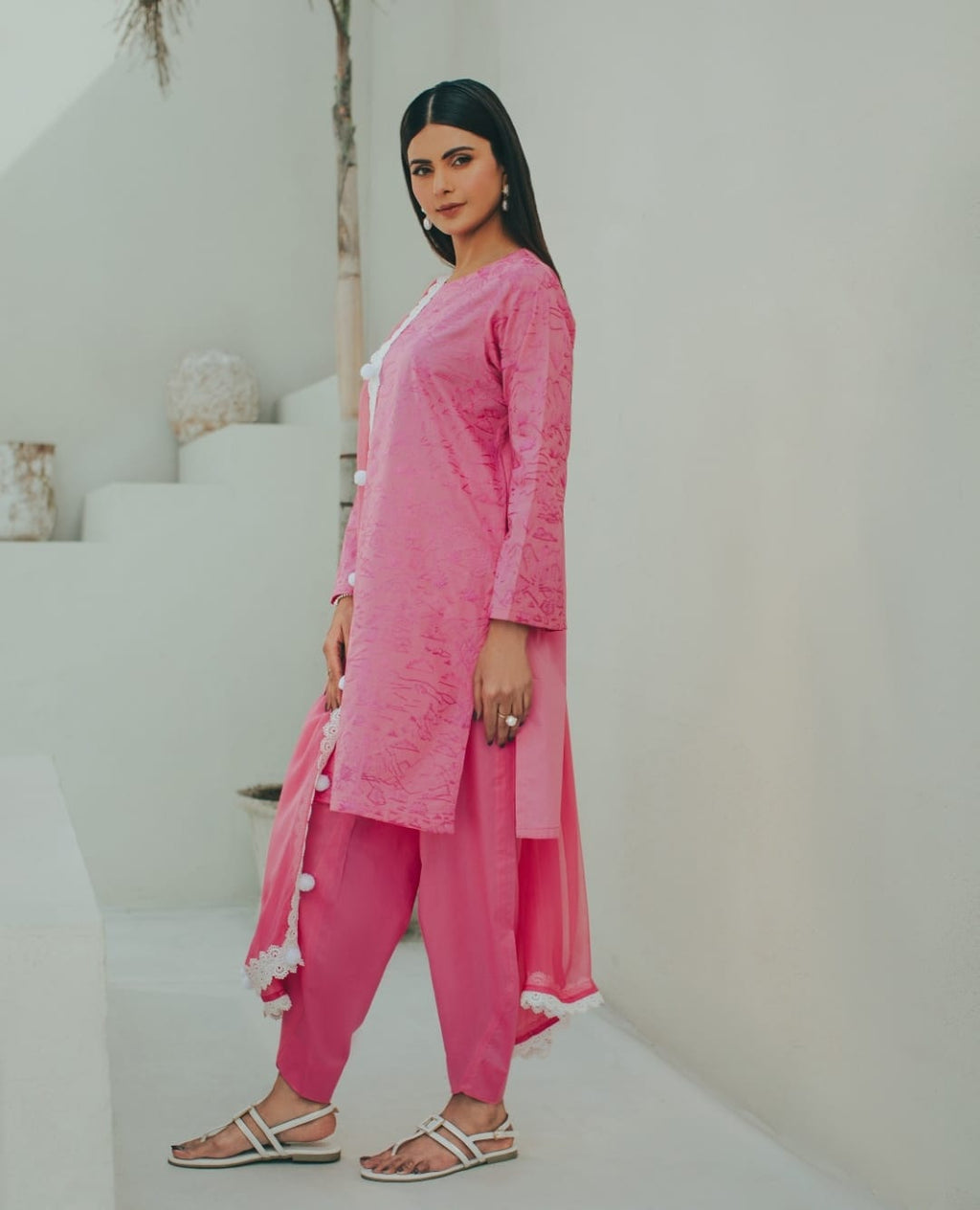 3-Piece Pink Embroidered Lawn