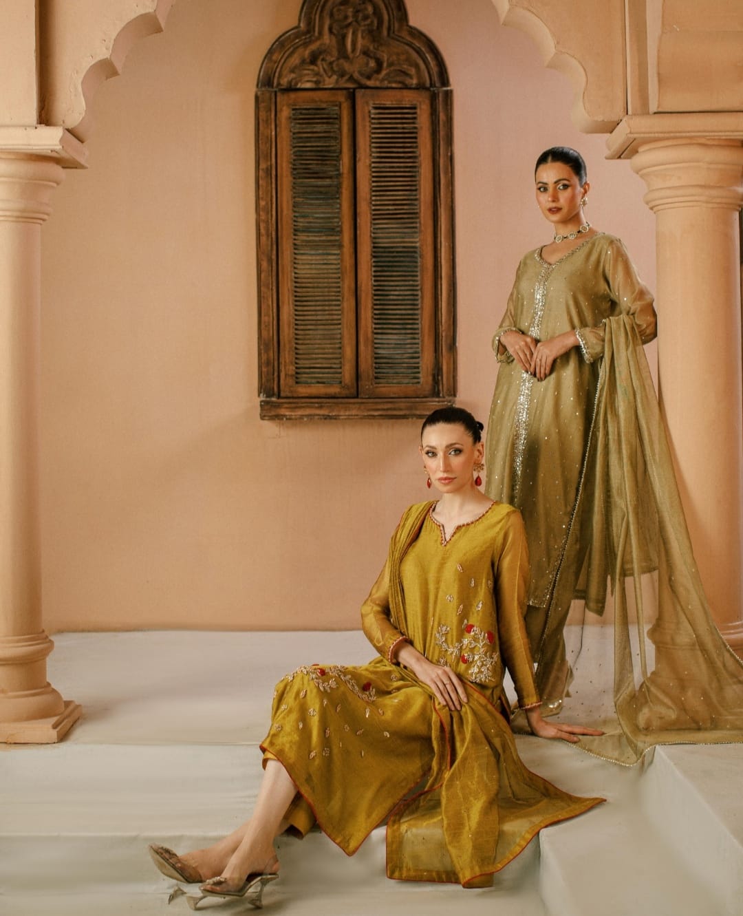 3-Piece Yellow Embroidered Cotton Net