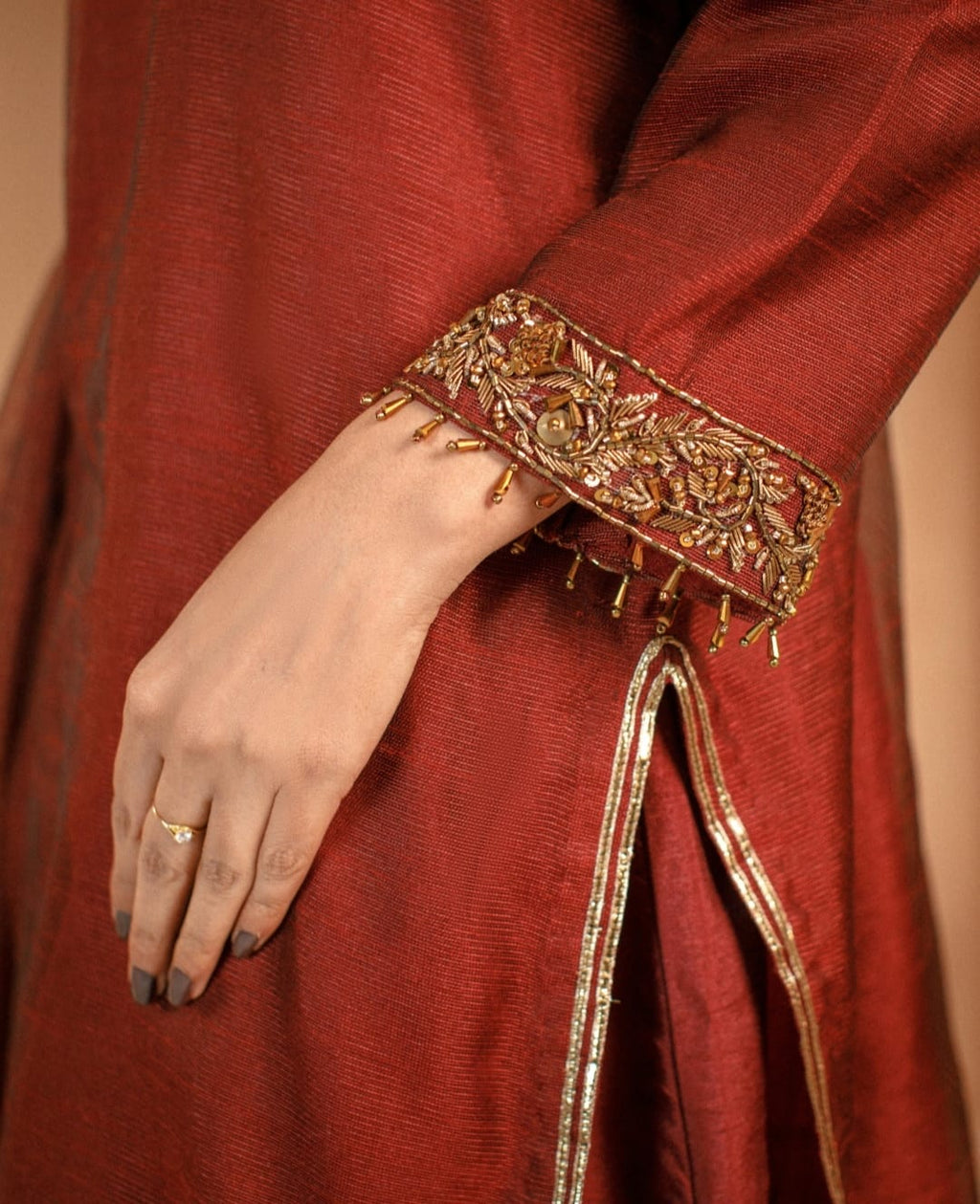 3-Piece Maroon Embroidered Cotton Net