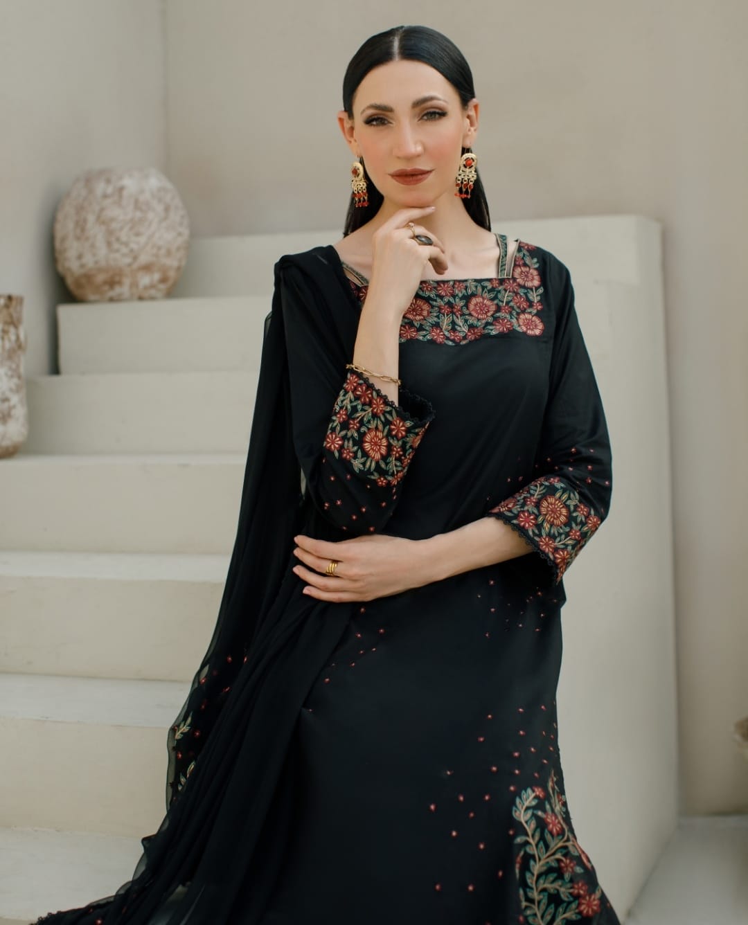 3-Piece Black Embroidered Lawn