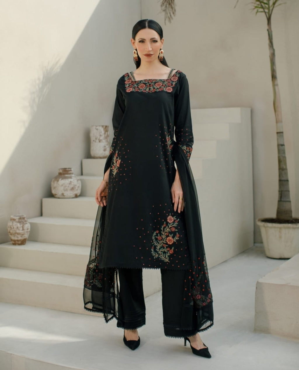 3-Piece Black Embroidered Lawn
