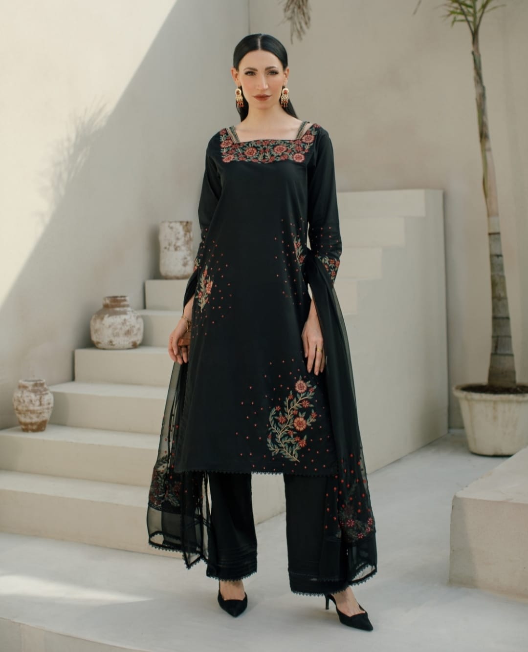 3-Piece Black Embroidered Lawn