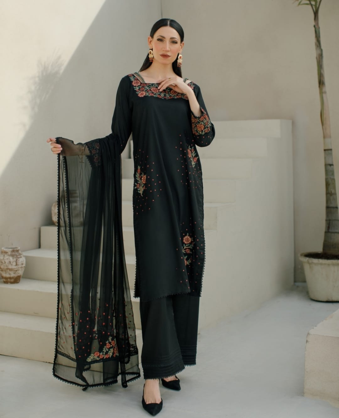 3-Piece Black Embroidered Lawn