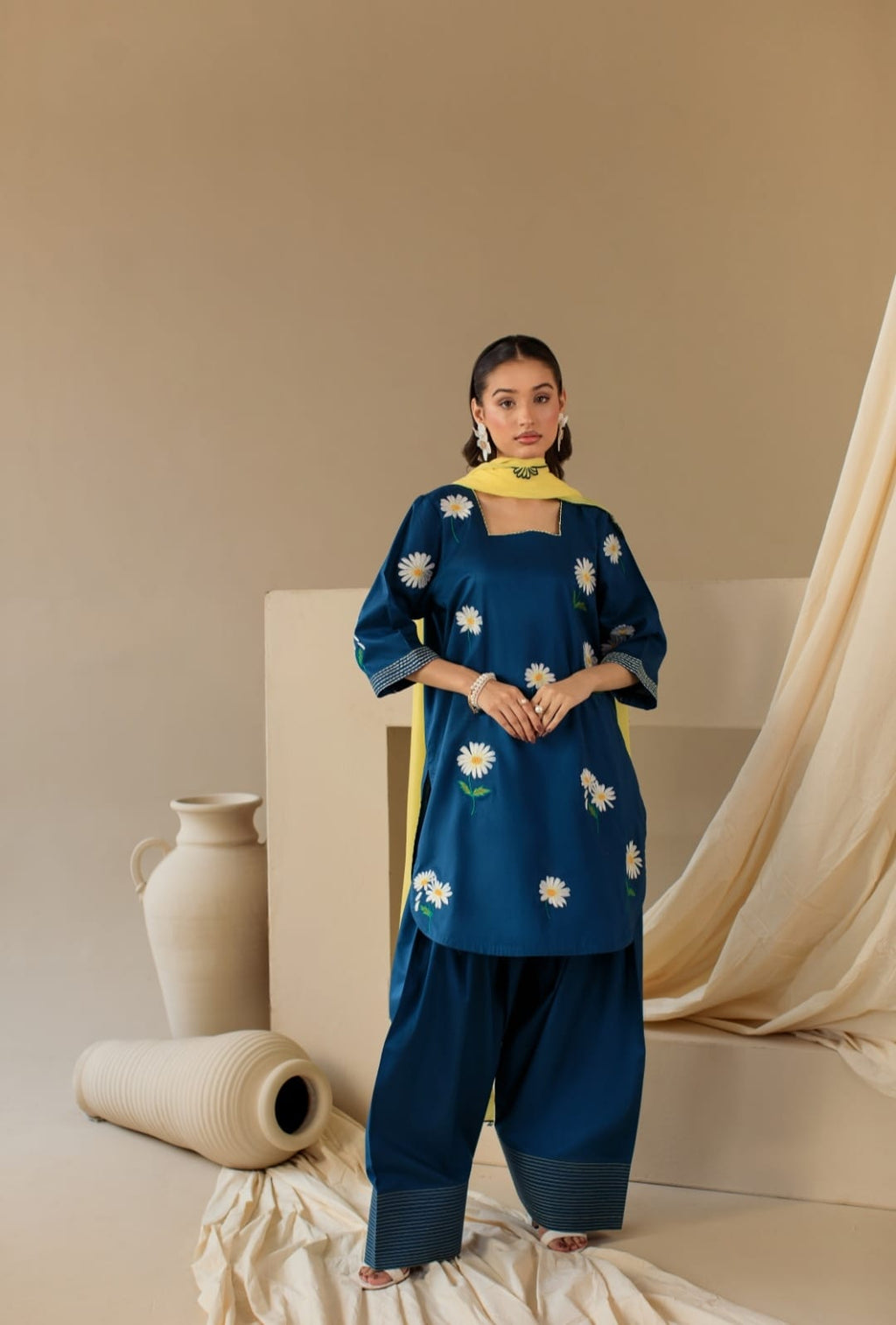 3-Piece Blue Lemon Embroidered Lawn