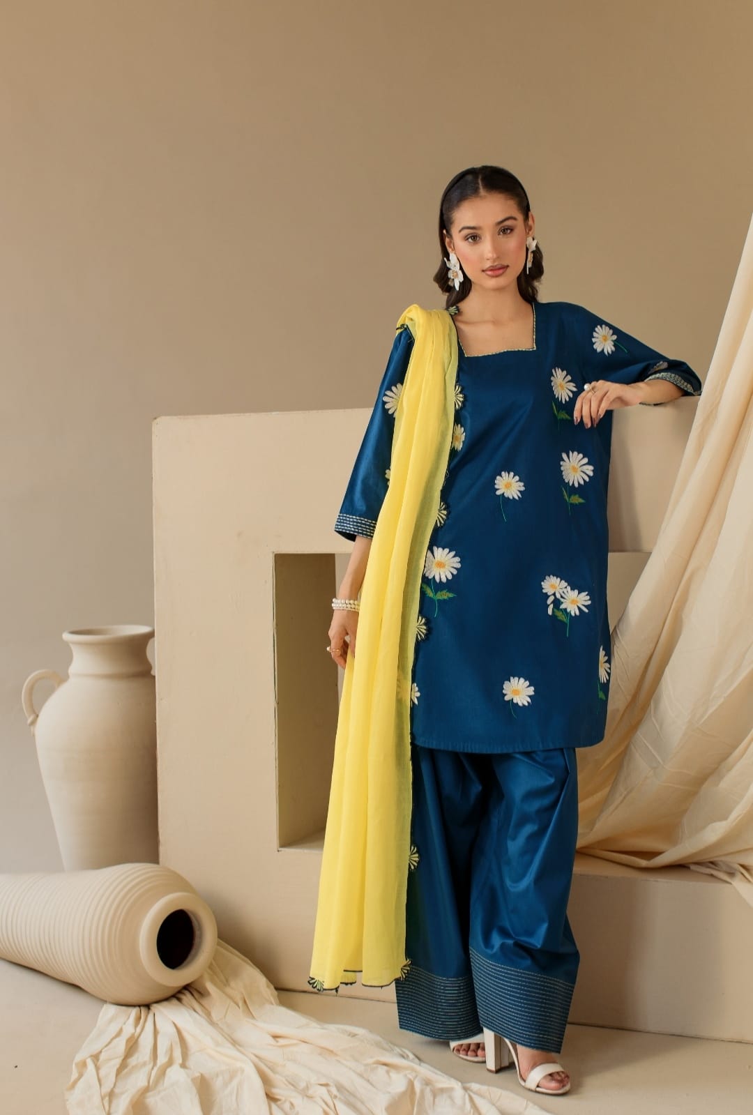 3-Piece Blue Lemon Embroidered Lawn