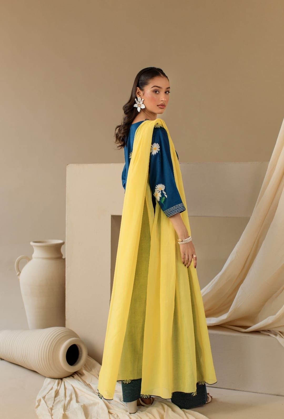 3-Piece Blue Lemon Embroidered Lawn