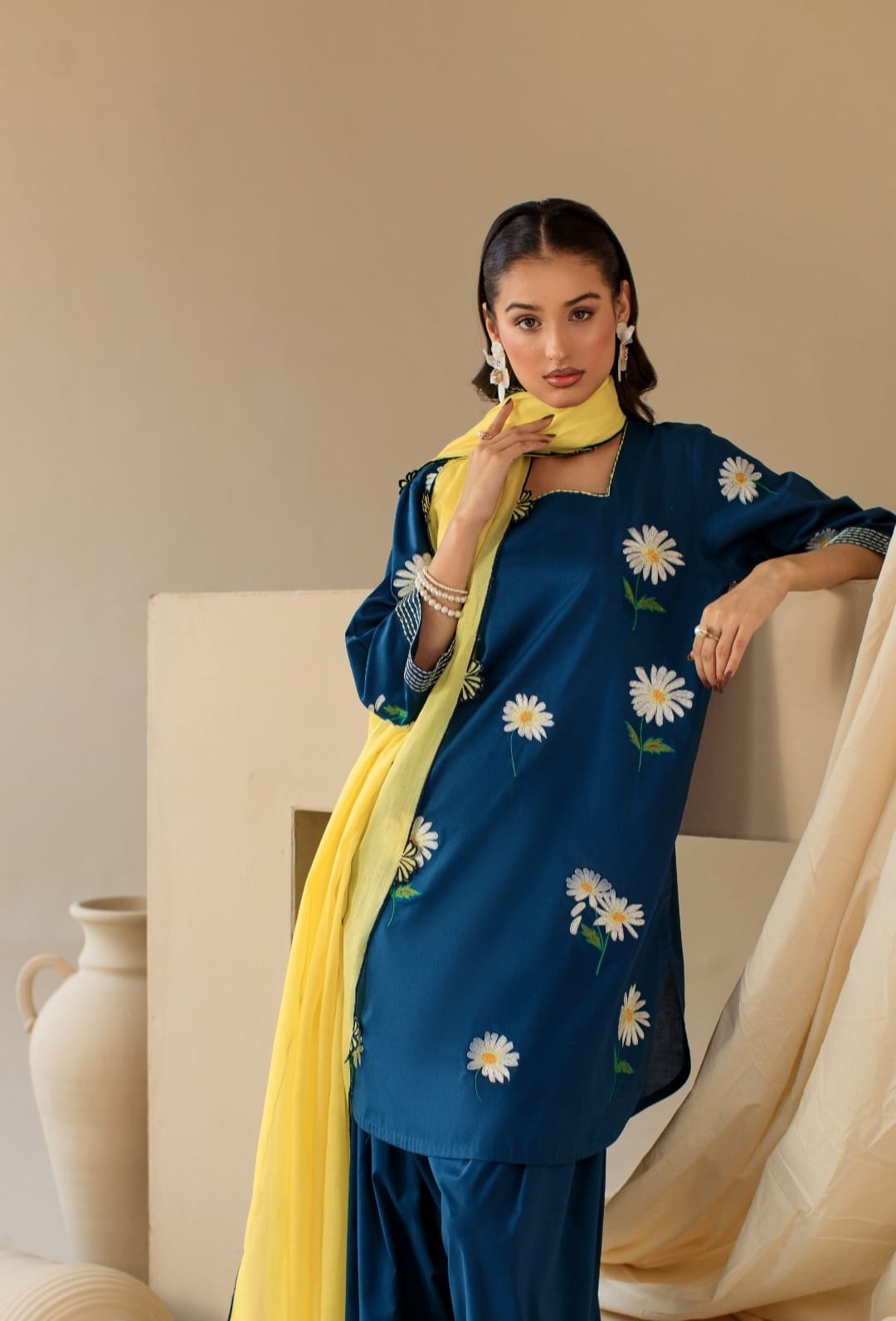 3-Piece Blue Lemon Embroidered Lawn
