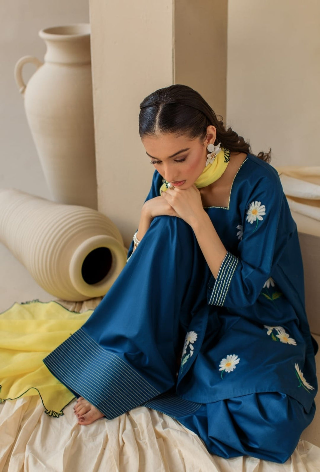 3-Piece Blue Lemon Embroidered Lawn