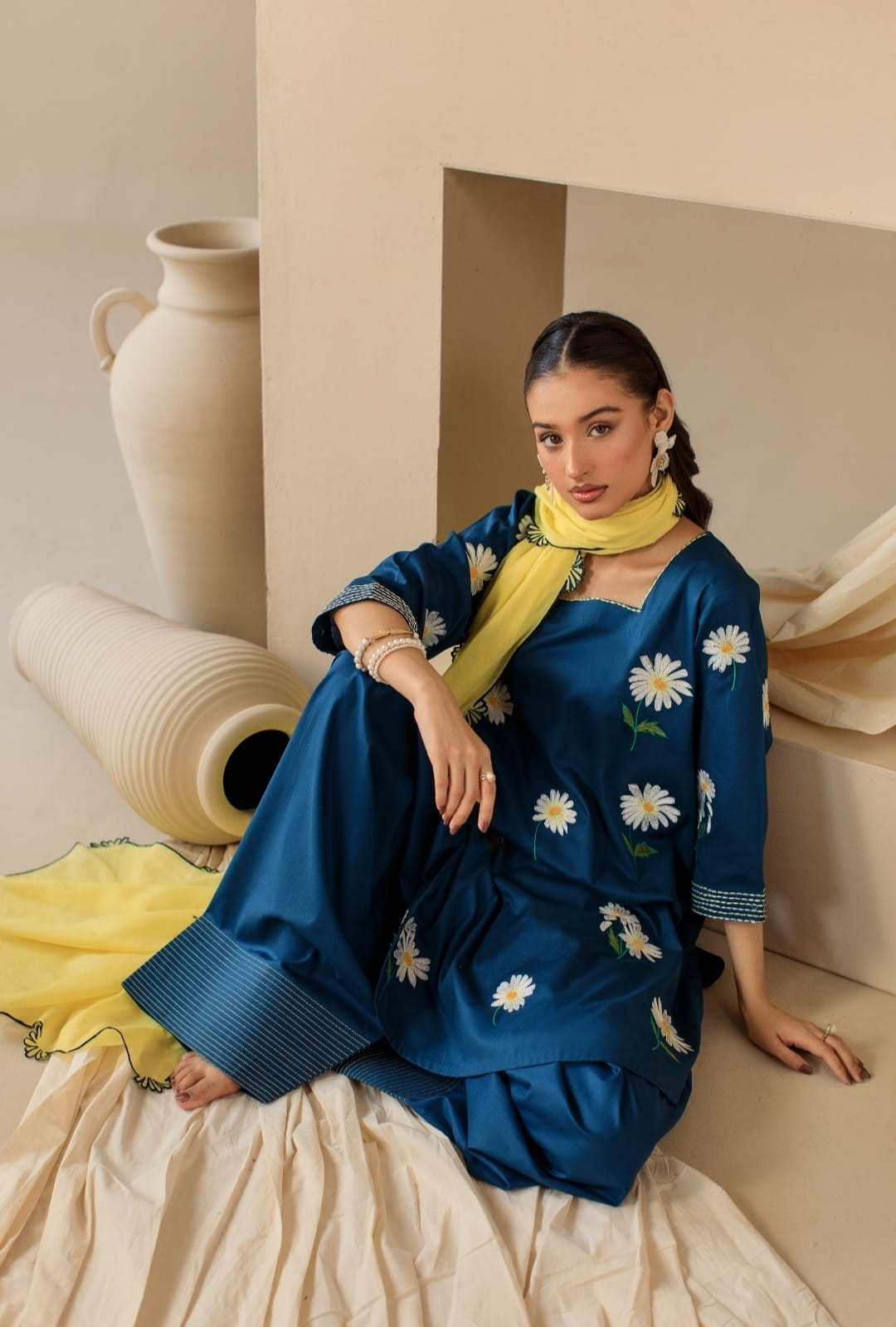 3-Piece Blue Lemon Embroidered Lawn