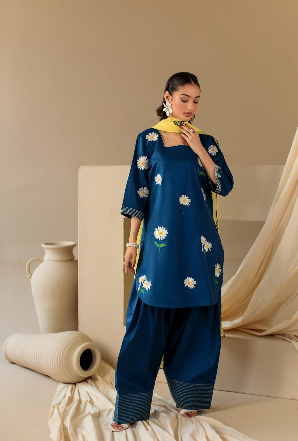 3-Piece Blue Lemon Embroidered Lawn