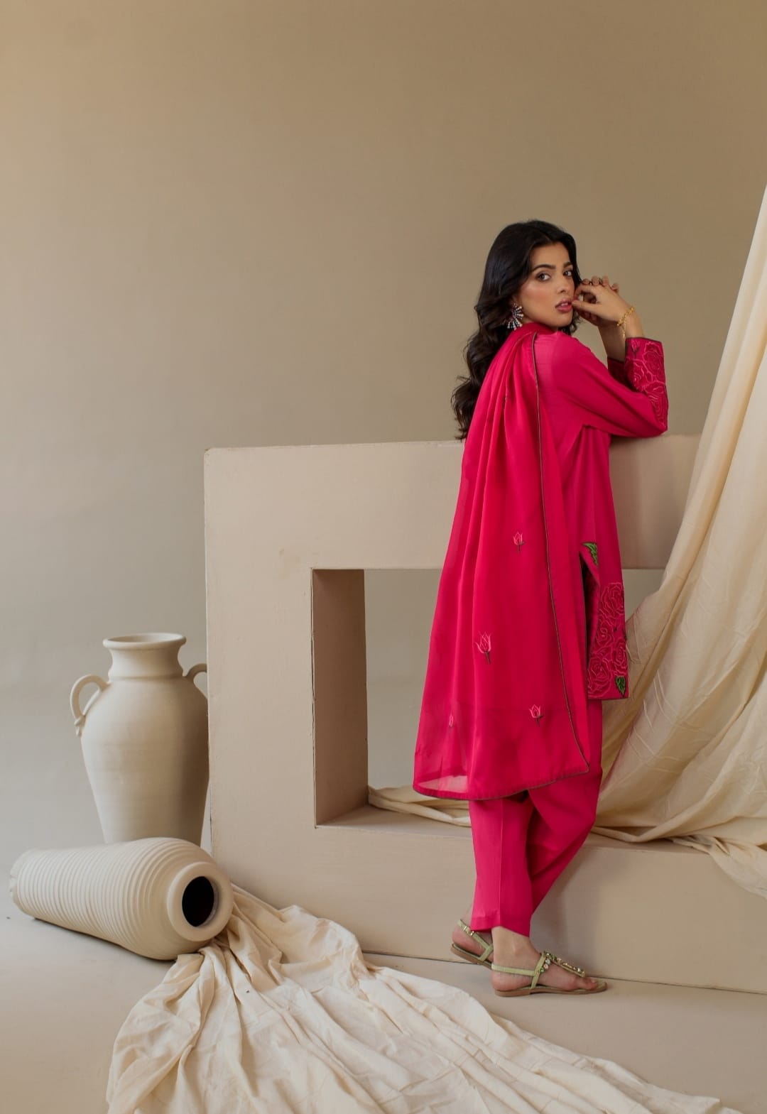 3-Piece Hot Pink Embroidered Lawn
