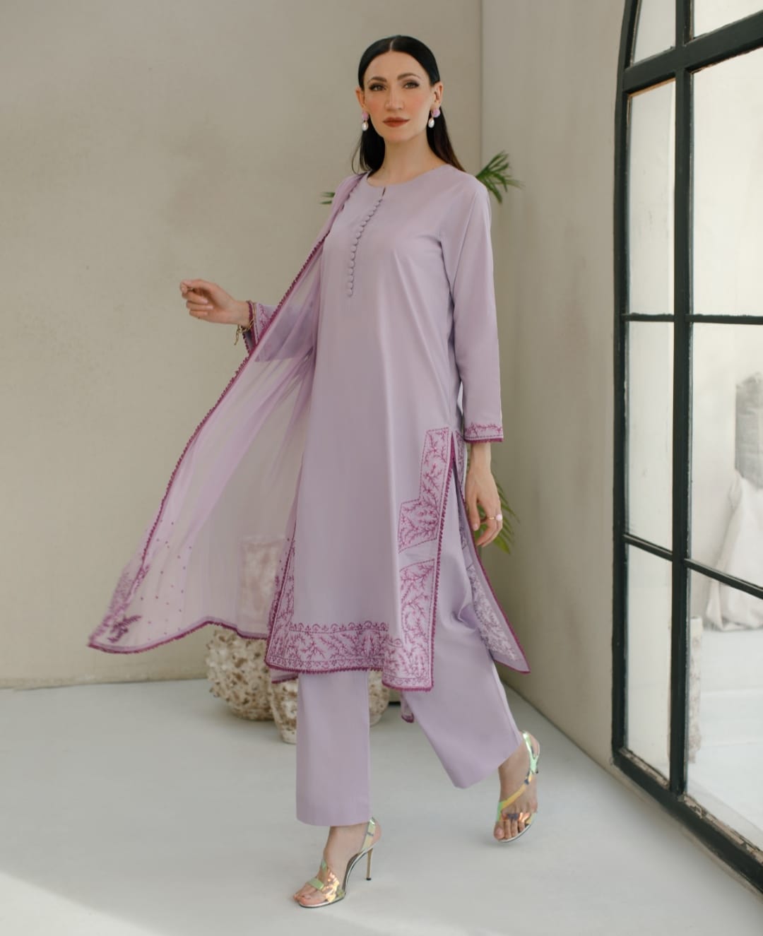 3-Piece Lilac Embroidered Lawn