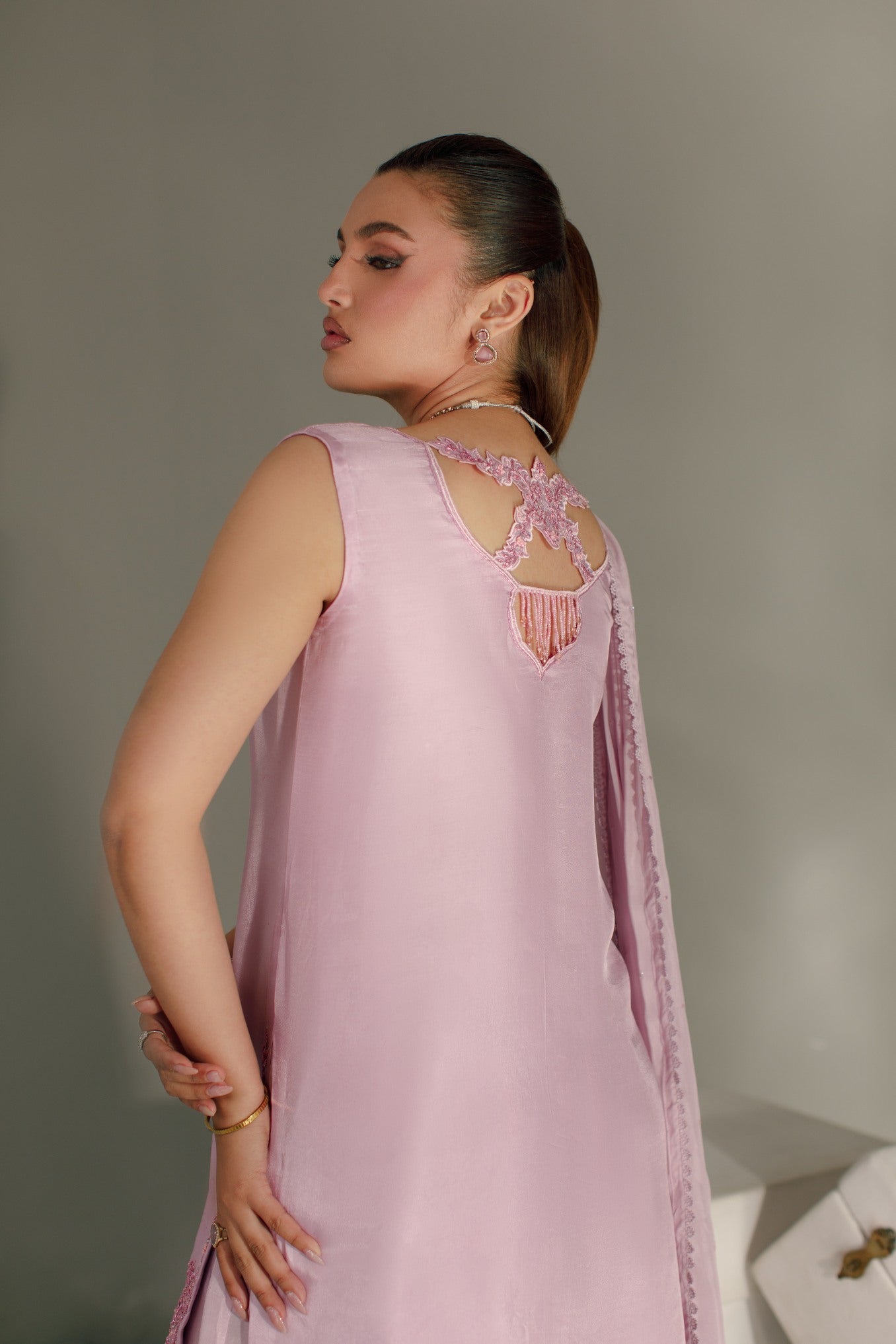 3-Piece Pastel Lilac Tassel Silk Embroidered