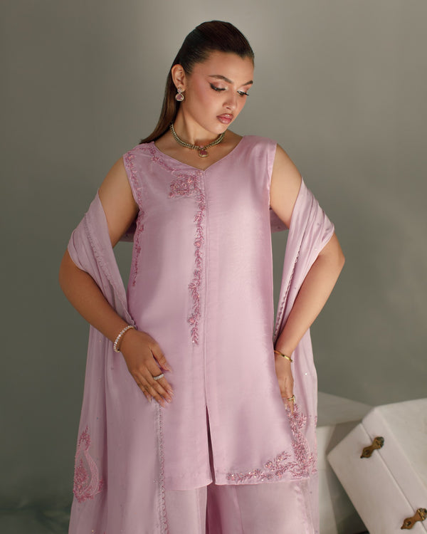 3-Piece Pastel Lilac Tassel Silk Embroidered