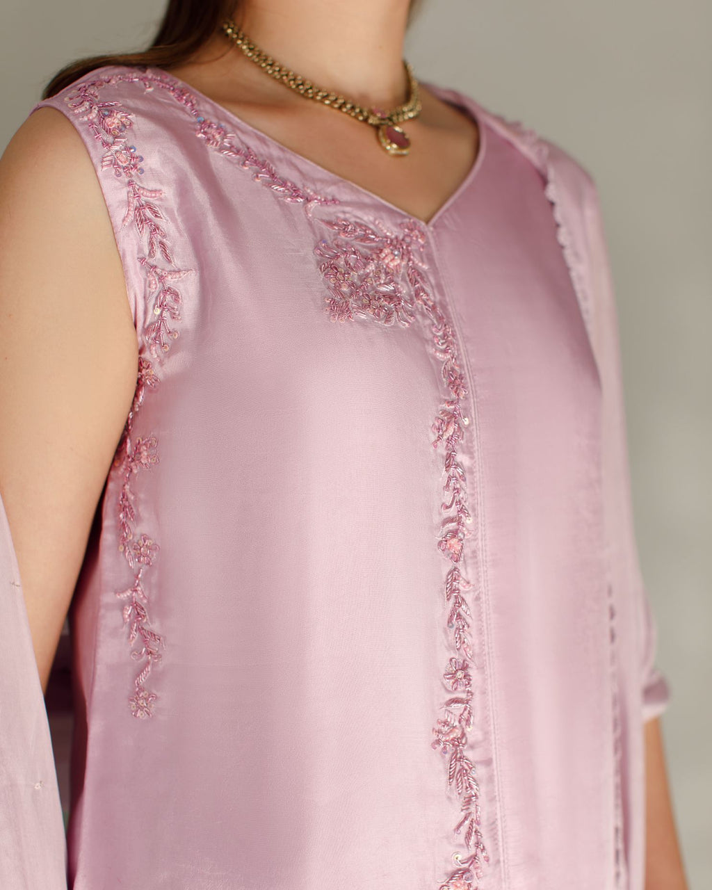 3-Piece Pastel Lilac Tassel Silk Embroidered
