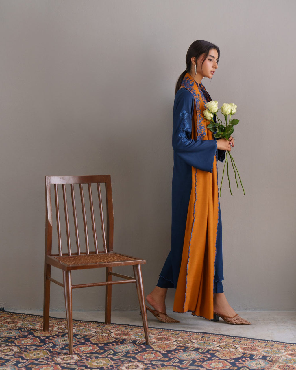 3-Piece Blue Woolina Embroidered
