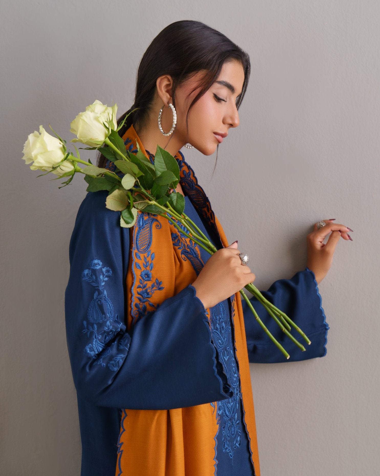 3-Piece Blue Woolina Embroidered
