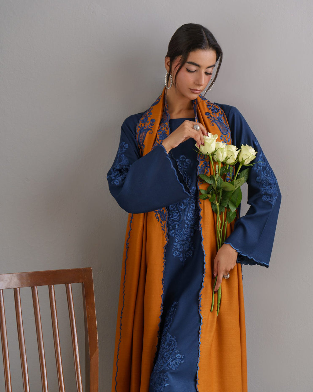 3-Piece Blue Woolina Embroidered