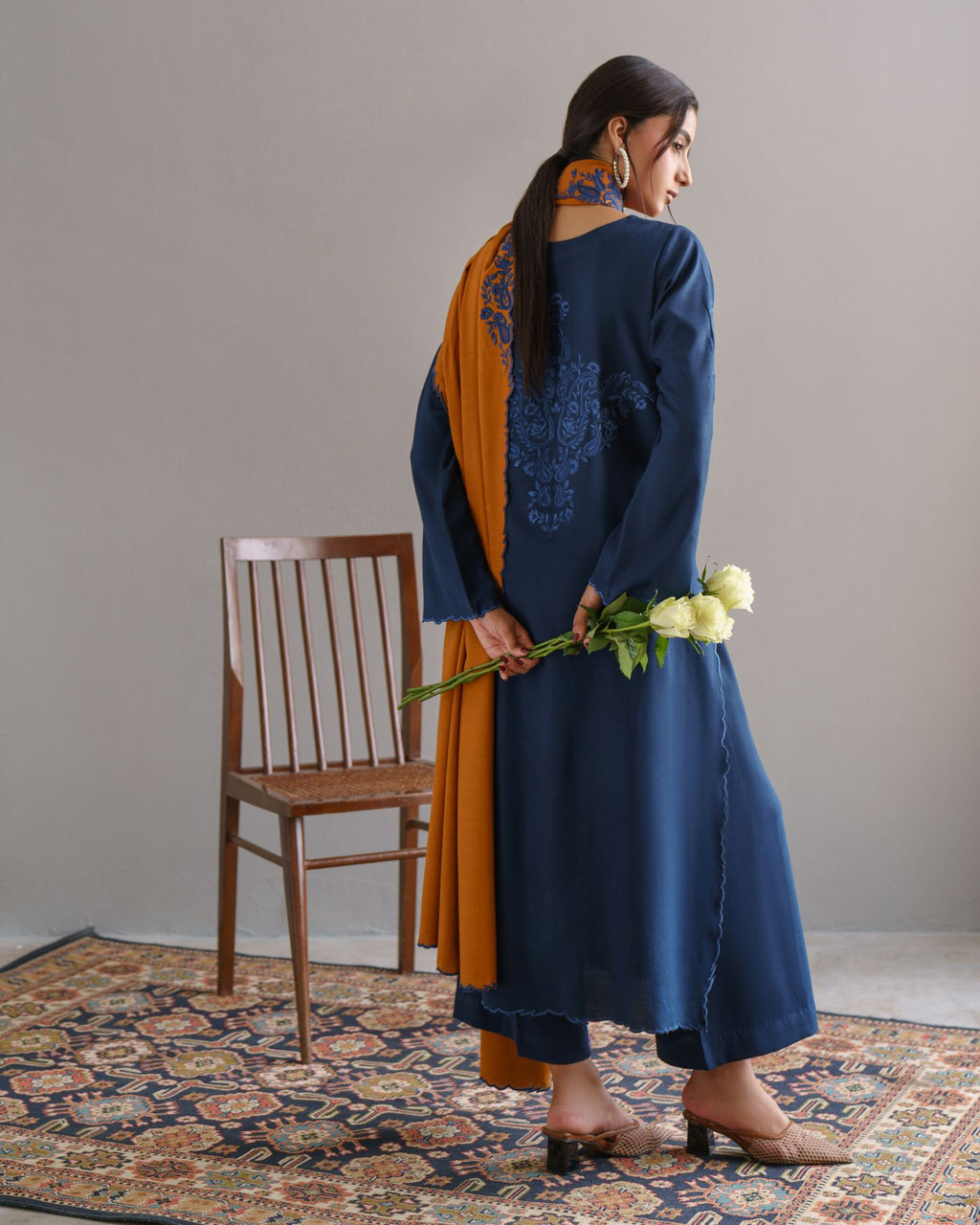 3-Piece Blue Woolina Embroidered