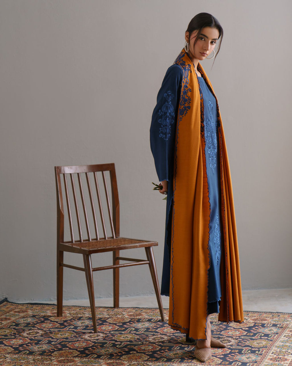 3-Piece Blue Woolina Embroidered