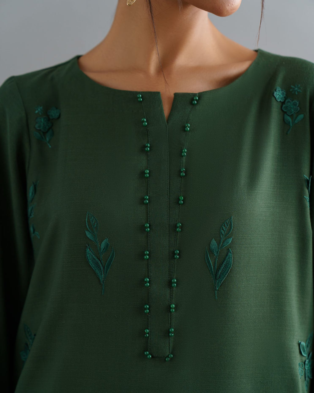 3-Piece Green Woolina Embroidered