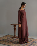 3-Piece Brown Embroidered Woolina