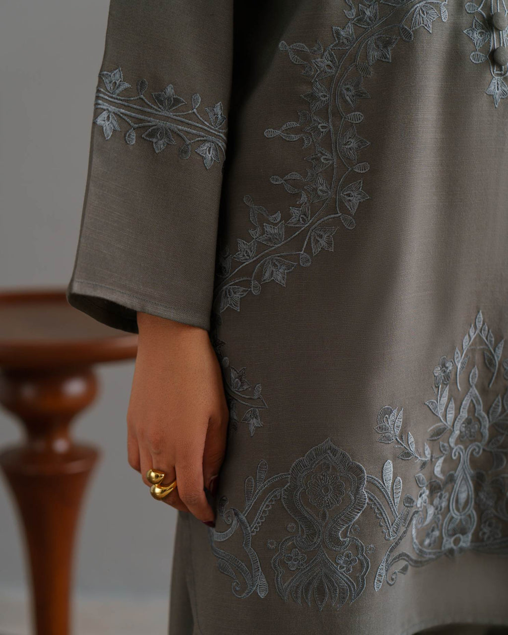 3-Piece Gray Woolina Embroidered