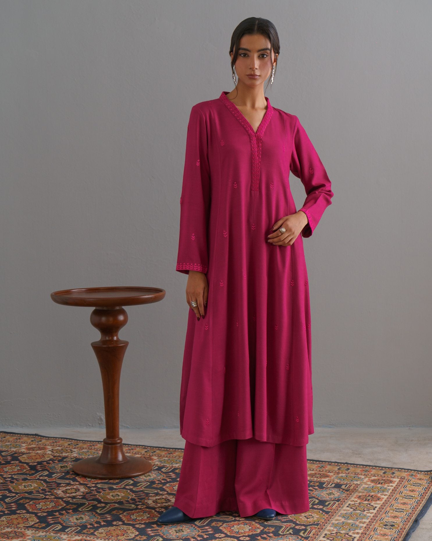 3-Piece Pink Woolina Embroidered