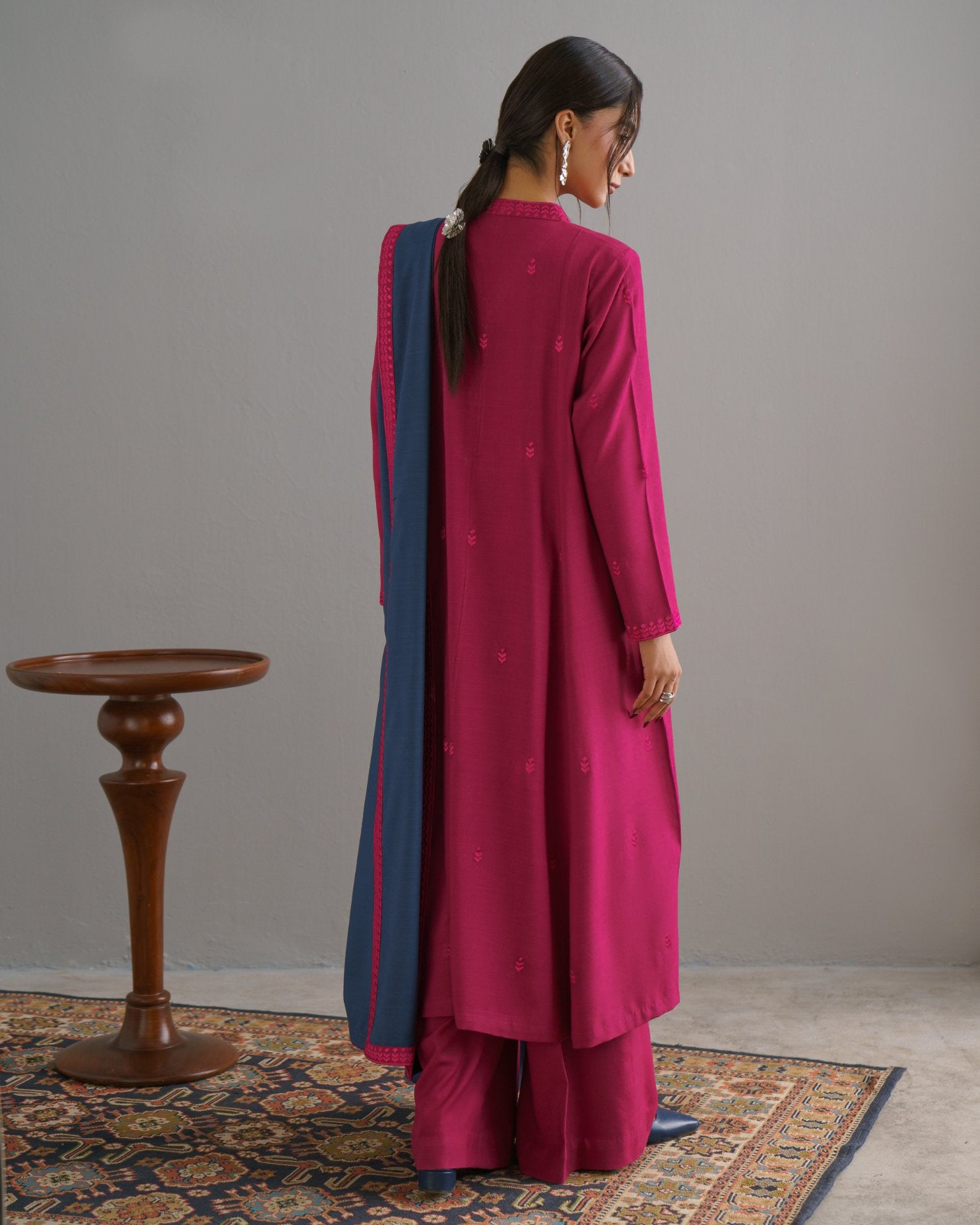 3-Piece Pink Woolina Embroidered