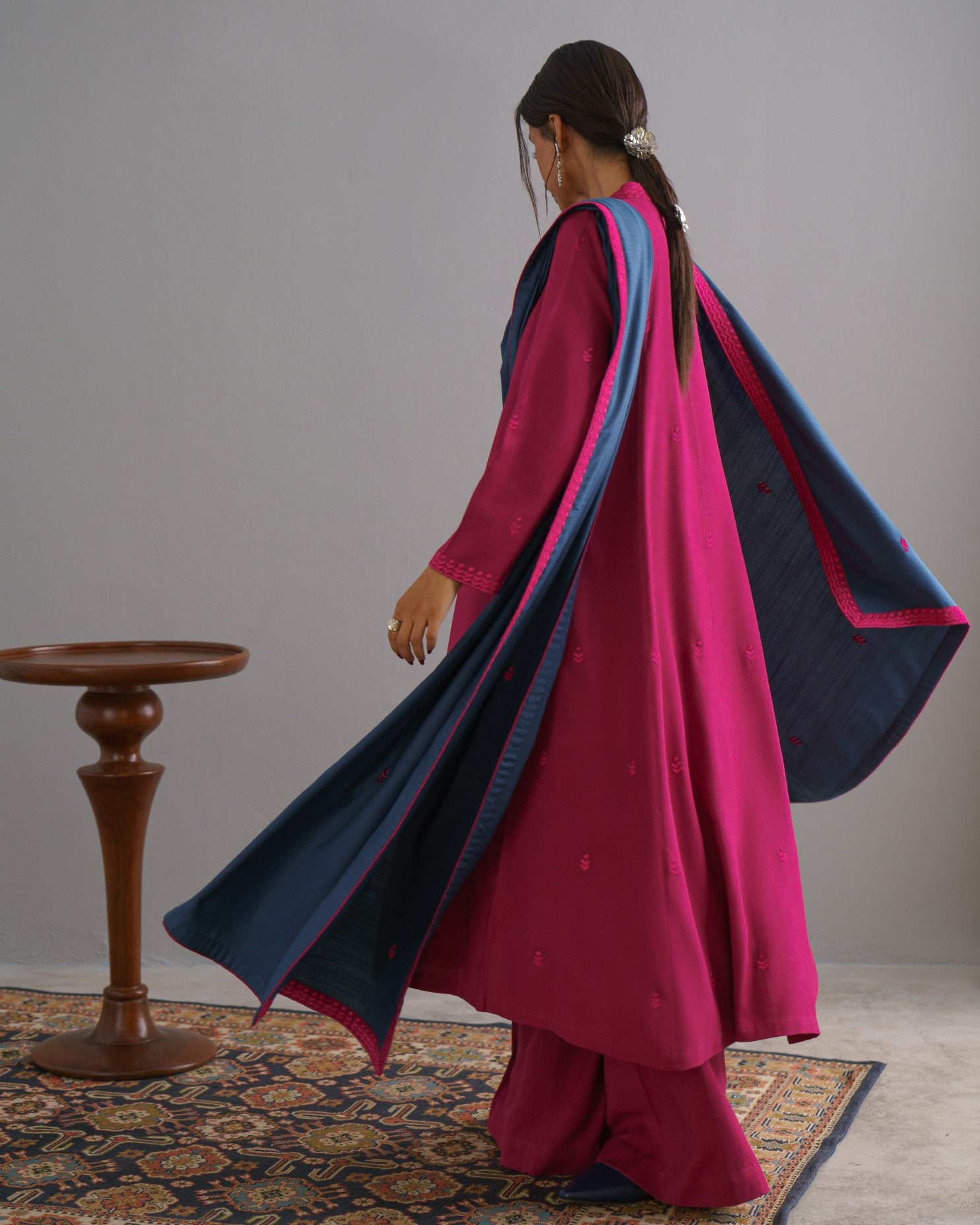 3-Piece Pink Woolina Embroidered