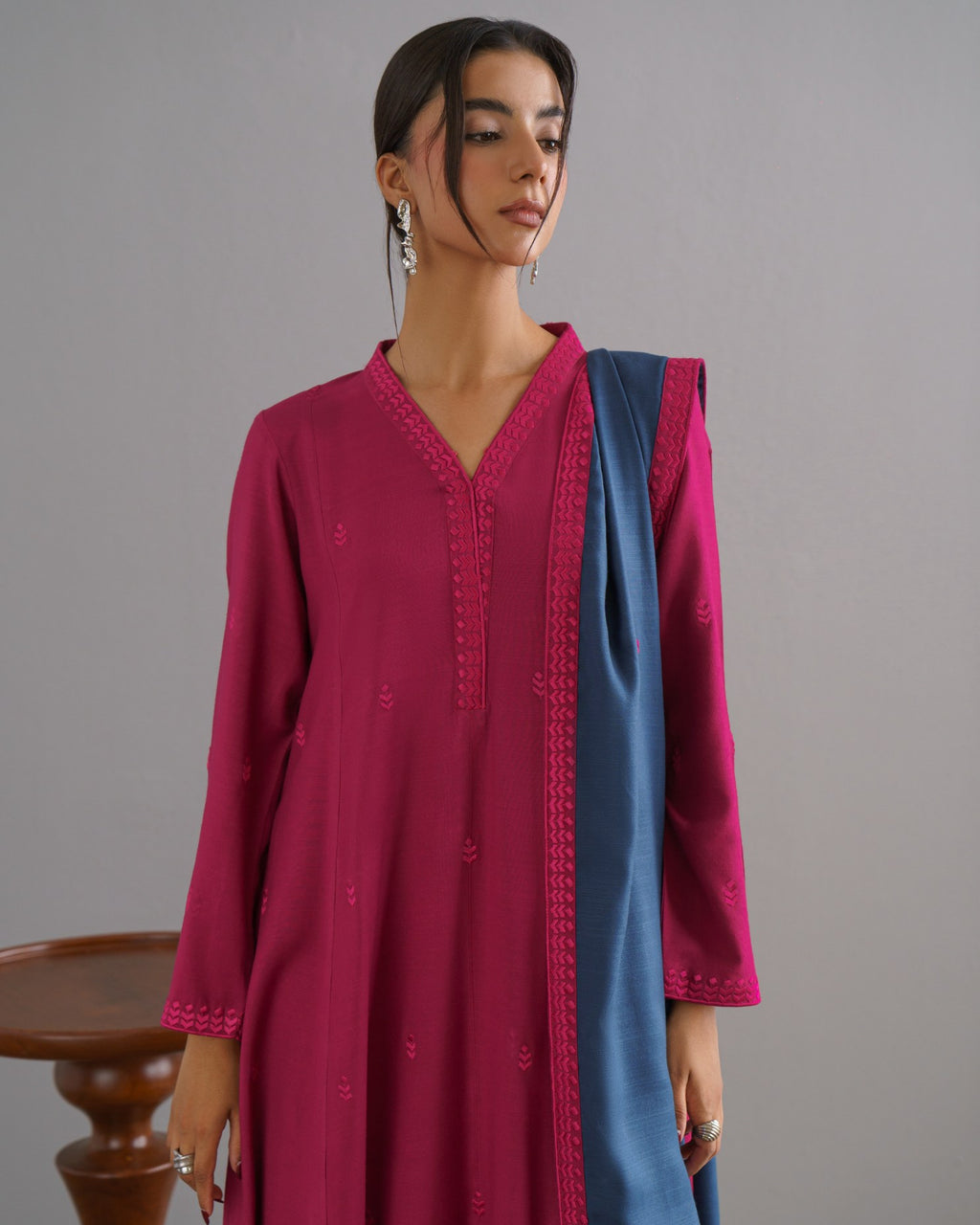3-Piece Pink Woolina Embroidered