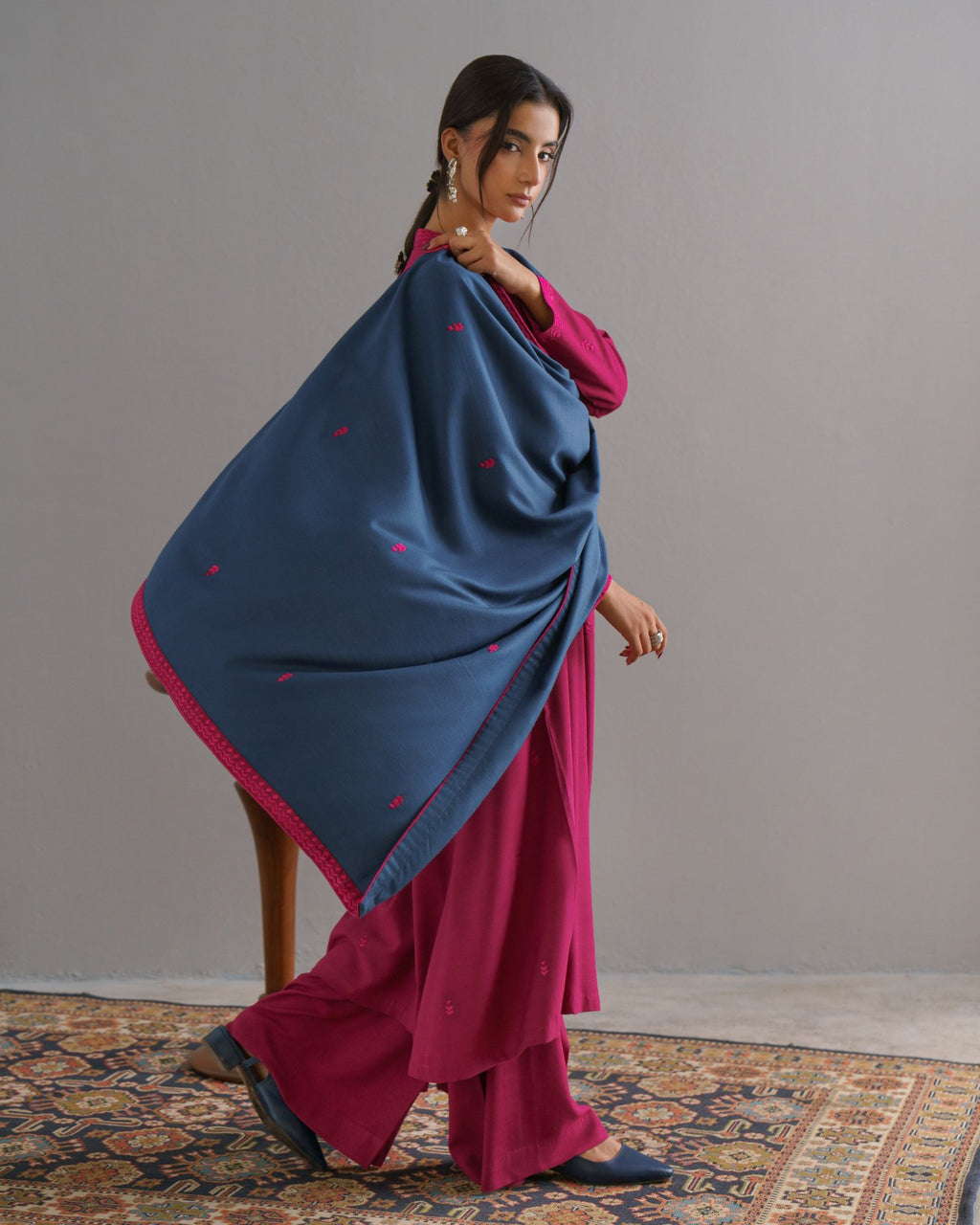3-Piece Pink Woolina Embroidered