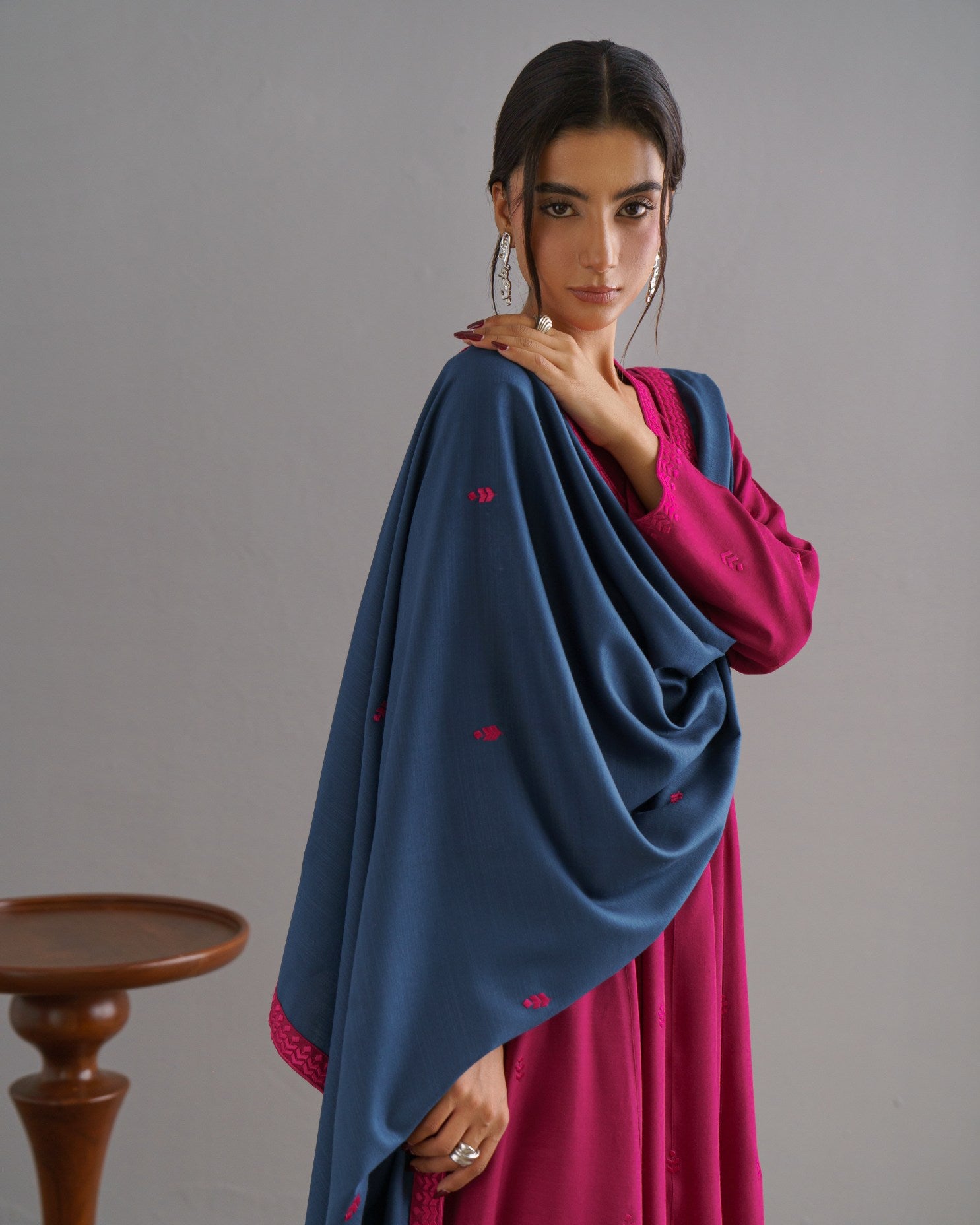 3-Piece Pink Woolina Embroidered