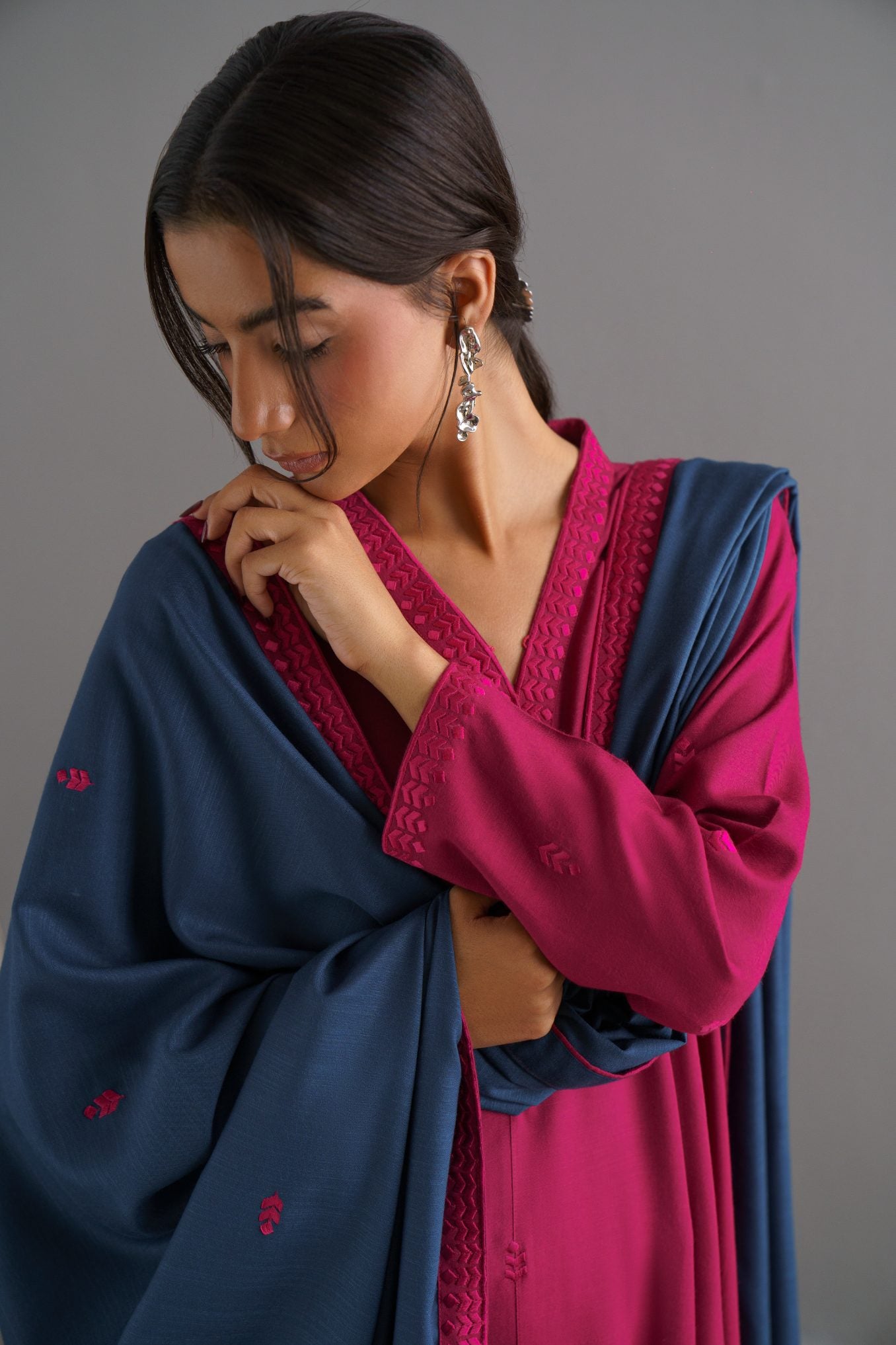 3-Piece Pink Woolina Embroidered