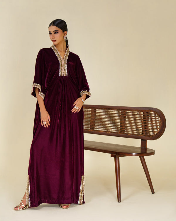 1-Piece Purple Velvet Embroidered