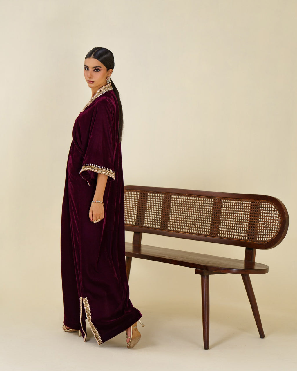 1-Piece Purple Velvet Embroidered
